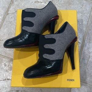 Fendi Patent Felt Bootie High Heel Trendy Tweed 38.5